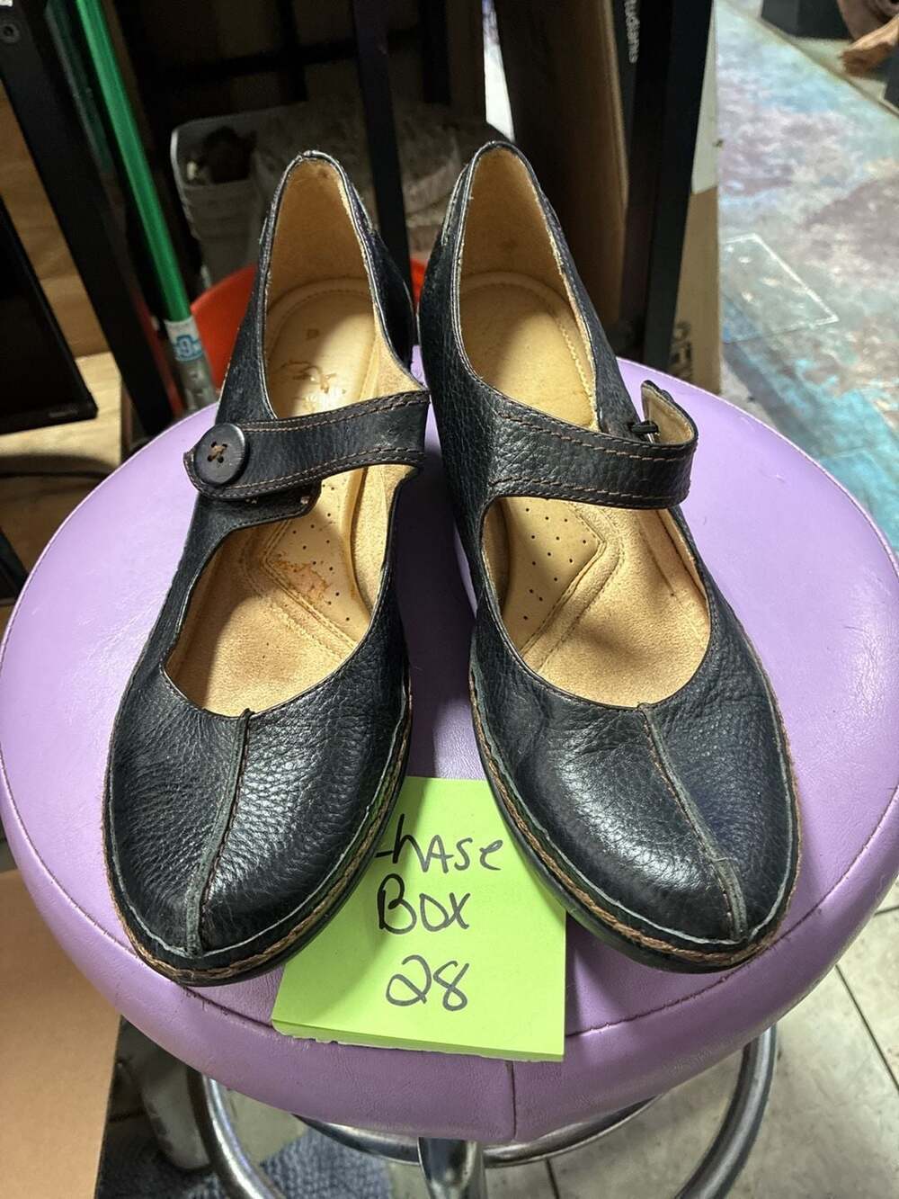 Naturalizer Black Leather Mary Jane Wedge Heels